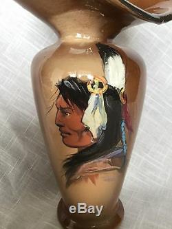 10 Tall Rick Wisecarver Art Pottery Indian Native American Portrait Vase 1989