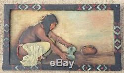 1921 ORIGINAL NATIVE AMERICAN INDIAN POTTERY CARVED PAINTING by E. L. PORTER