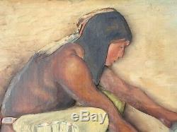 1921 ORIGINAL NATIVE AMERICAN INDIAN POTTERY CARVED PAINTING by E. L. PORTER