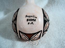 1980 Acoma Native American Pueblo Art Pottery Dbl Lobe Canteen Signed Augustine
