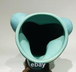1985 Van Briggle Pottery Native American Indian Heads Turquoise Blue 12 Vase