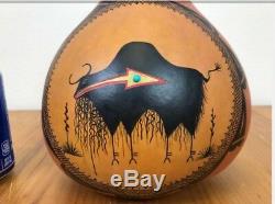 2005 Rare Robert Rivera Painted Native American Apache Indian Fetish Gourd Art