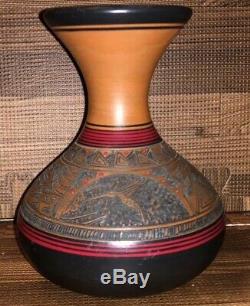 5 X 4.5 Herman Oliver Edgewater Pottery Navajo Native American Carved Pot Vase