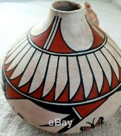 60's Native American Pueblo Hand Coiled Painted Polychrome Turtle Art Pottery