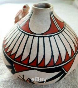 60's Native American Pueblo Hand Coiled Painted Polychrome Turtle Art Pottery