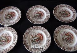 6 Johnson Bros. Wild Turkeys Native American Dinner Plates