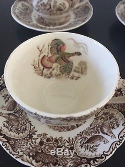6 Johnson Brothers WILD TURKEYS BROWN NATIVE AMERICAN Cup & Saucer