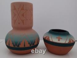 8pc Lot Native American Sioux Etched Pottery signed Eagle Hawk High Elk