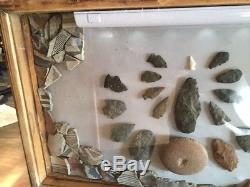 ANASAZI POTTERY SHARDS & ARROWHEADS DISPLAYED IN SHADOW BOX (Rare Native Amer)