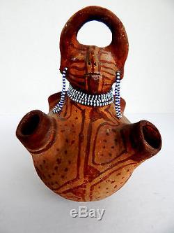 ANTIQUE MOJAVE INDIAN POTTERY EFFIGY JAR WITH HUMAN HEAD AND 4 SPOUTS