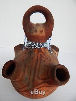 ANTIQUE MOJAVE INDIAN POTTERY EFFIGY JAR WITH HUMAN HEAD AND 4 SPOUTS