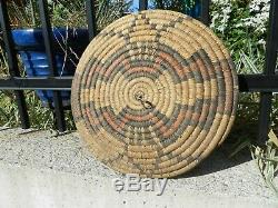 ANTIQUE, NATIVE AMERICAN, HOPI, ROUND DANCE, COILED, BASKET, TRAY. WithHANDLE, 12 DIA
