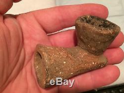 AUTHENTIC ARKANSAS CADDO POTTERY CLAY PIPE NATIVE AMERICAN INDIAN ARTIFACT