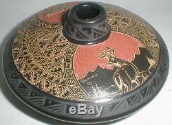 Authentic Marvin Blackmore Native American Pottery $1290 Deer Etched Vase Nr