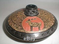 Authentic Marvin Blackmore Native American Pottery $1290 Deer Etched Vase Nr