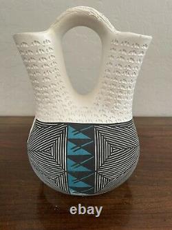 Acoma NM Native American Pottery Wedding Vase Signed H Poncho 8 1/2 Tall