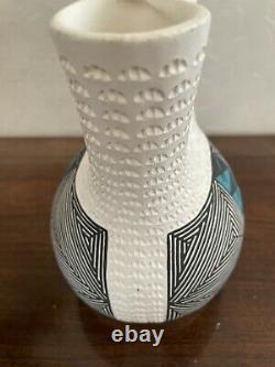 Acoma NM Native American Pottery Wedding Vase Signed H Poncho 8 1/2 Tall