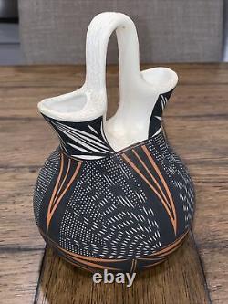 Acoma NM Native American Pottery Wedding Vase Signed H Poncho 8 Tall