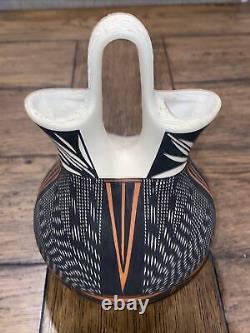 Acoma NM Native American Pottery Wedding Vase Signed H Poncho 8 Tall