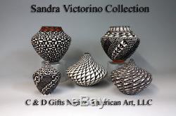 Acoma Pueblo Native American Indian Pottery Black & White Vase Sandra Victorino