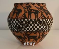 Acoma Pueblo Red Heartline Native American Pottery Vessel By Mildred Antonio