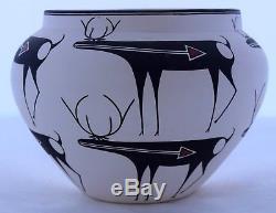 Adrian Vallo Native American Acoma pueblo Deer, Elk pottery large bowl, pot
