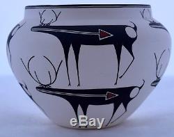 Adrian Vallo Native American Acoma pueblo Deer, Elk pottery large bowl, pot