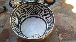 Ancient Anasazi Snowflake Black On White Pottery Bowl