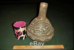Ancient Native American Indian Caddo Pottery Means Engraved Compound Bottle