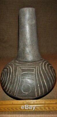 Ancient Native American Indian Pottery NE TX Caddo Spiro Engraved Water Bottle