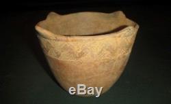 Ancient Native American Indian Pottery Texas Caddo Avery Engraved 4 Peaked Jar