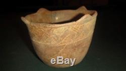 Ancient Native American Indian Pottery Texas Caddo Avery Engraved 4 Peaked Jar