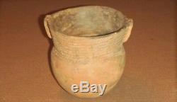 Ancient Native American Indian Pottery Texas Caddo Brushed 2 Lug Handled Jar