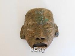 Ancient Pre-Columbian Aztec Mexican Mayan Antique Pottery Terracotta Mask
