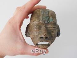 Ancient Pre-Columbian Aztec Mexican Mayan Antique Pottery Terracotta Mask