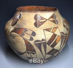 Antique Acoma Native American Pueblo Pottery Olla Polychrome Geometric