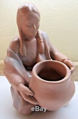 Antique Art Pottery Van Briggle Indian Native American Woman w Pot Basket Mauve