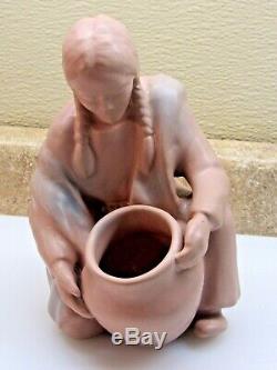 Antique Art Pottery Van Briggle Indian Native American Woman w Pot Basket Mauve