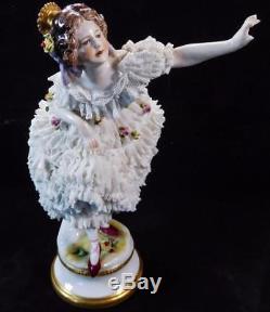 Antique German Volkstedt Porcelain Lace Figurine Dresden Dancer Ballerina Figuri