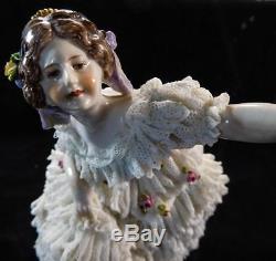 Antique German Volkstedt Porcelain Lace Figurine Dresden Dancer Ballerina Figuri