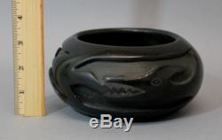 Antique Handmade Artist Signed SANTA CLARA Black Pueblo Indian Pottery Bowl, NR