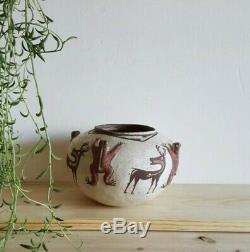 Antique Historical Zuni Native American Pottery HEARTLINE DEER FROG Effigy Pot
