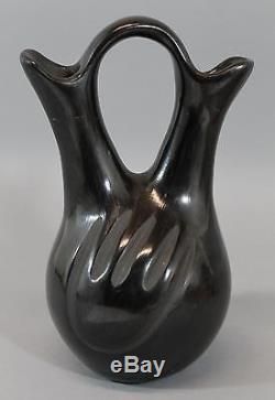 Antique Madeline Tafoya Santa Clara Pueblo Indian Black Pottery Wedding Vase NR