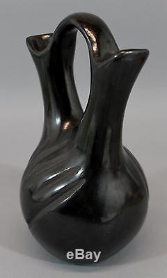 Antique Madeline Tafoya Santa Clara Pueblo Indian Black Pottery Wedding Vase NR