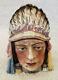 Antique Majolica Figurative Tobacco Head Jar Native American with Headdress 7075
