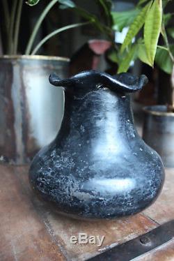 Antique Native American Clay Pottery Blackware Squash blossom Vase- Old Estate