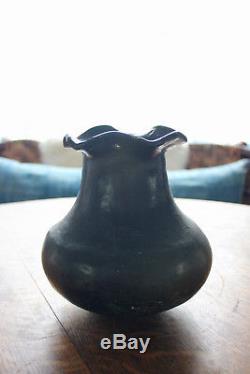 Antique Native American Clay Pottery Blackware Squash blossom Vase- Old Estate