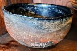 Antique Native American Clay Pottery Bowl- Black Red Ochre- Navajo Cherokee