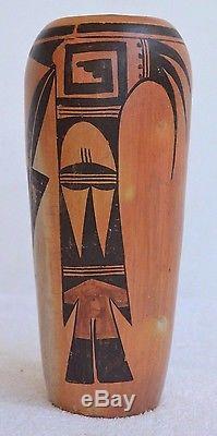 Antique Native American Indian Hopi Pottery Vase Polychrome 8 1/2 X 3 1/2