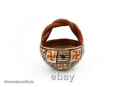 Antique Native American Indian Isleta Pueblo Red Geometric Pottery Basket
